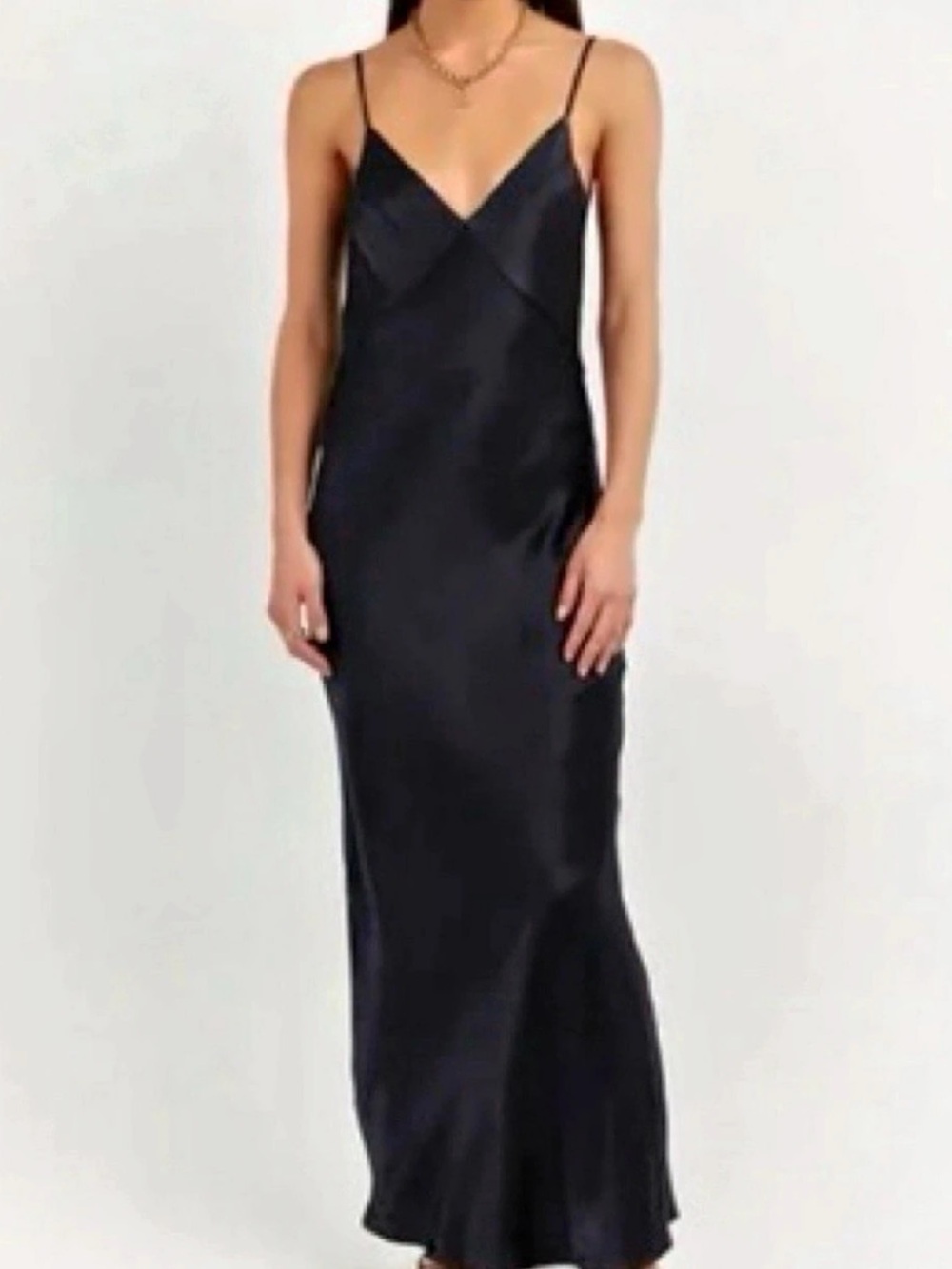 DISSH Black Satin V Neck Maxi Slip Dress Adjustable Straps XL